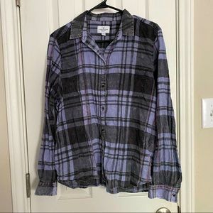 American Eagle acid wash plaid shirt - size L